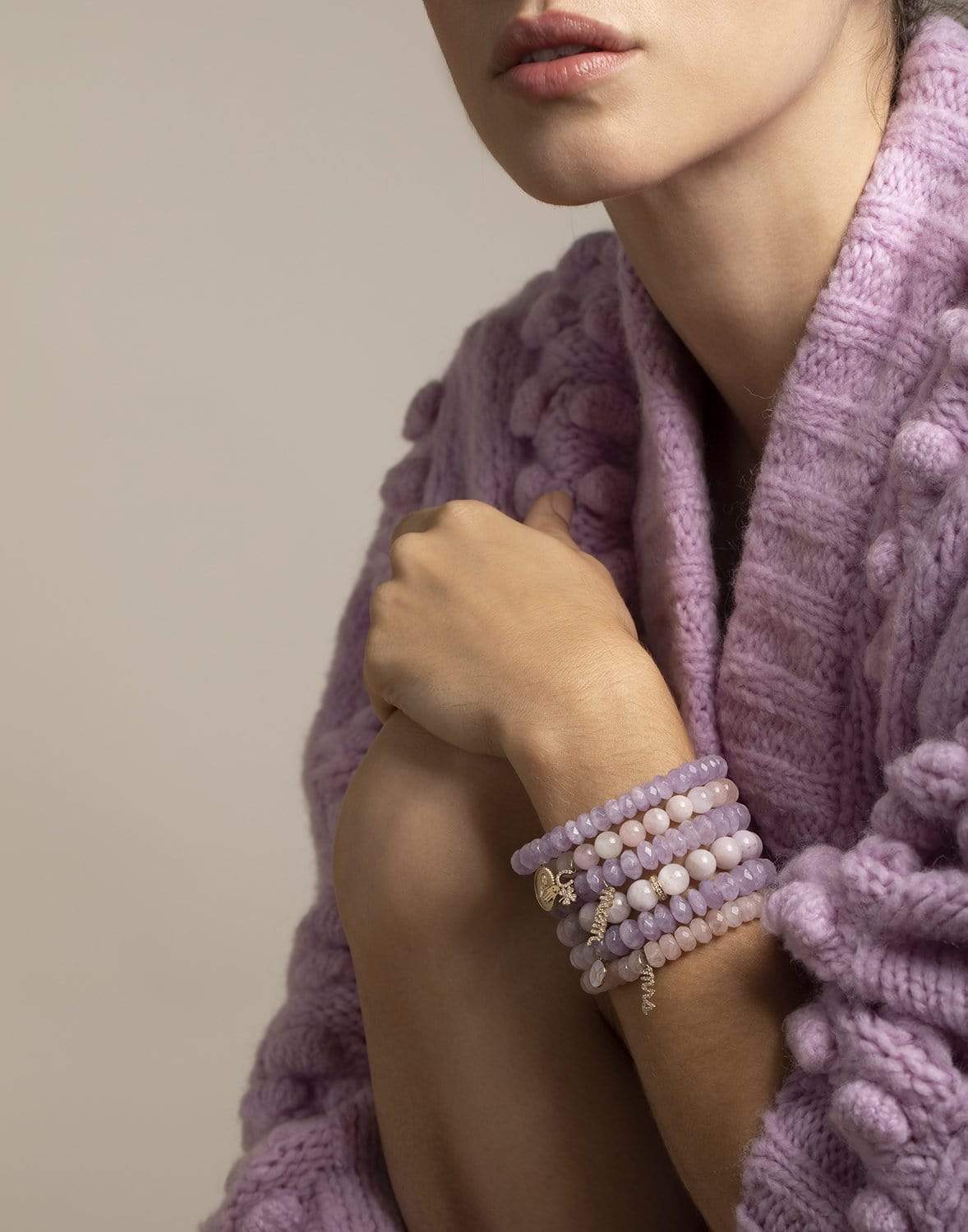 SYDNEY EVAN-Diamond Mom Script Amethyst Bead Bracelet-YELLOW GOLD