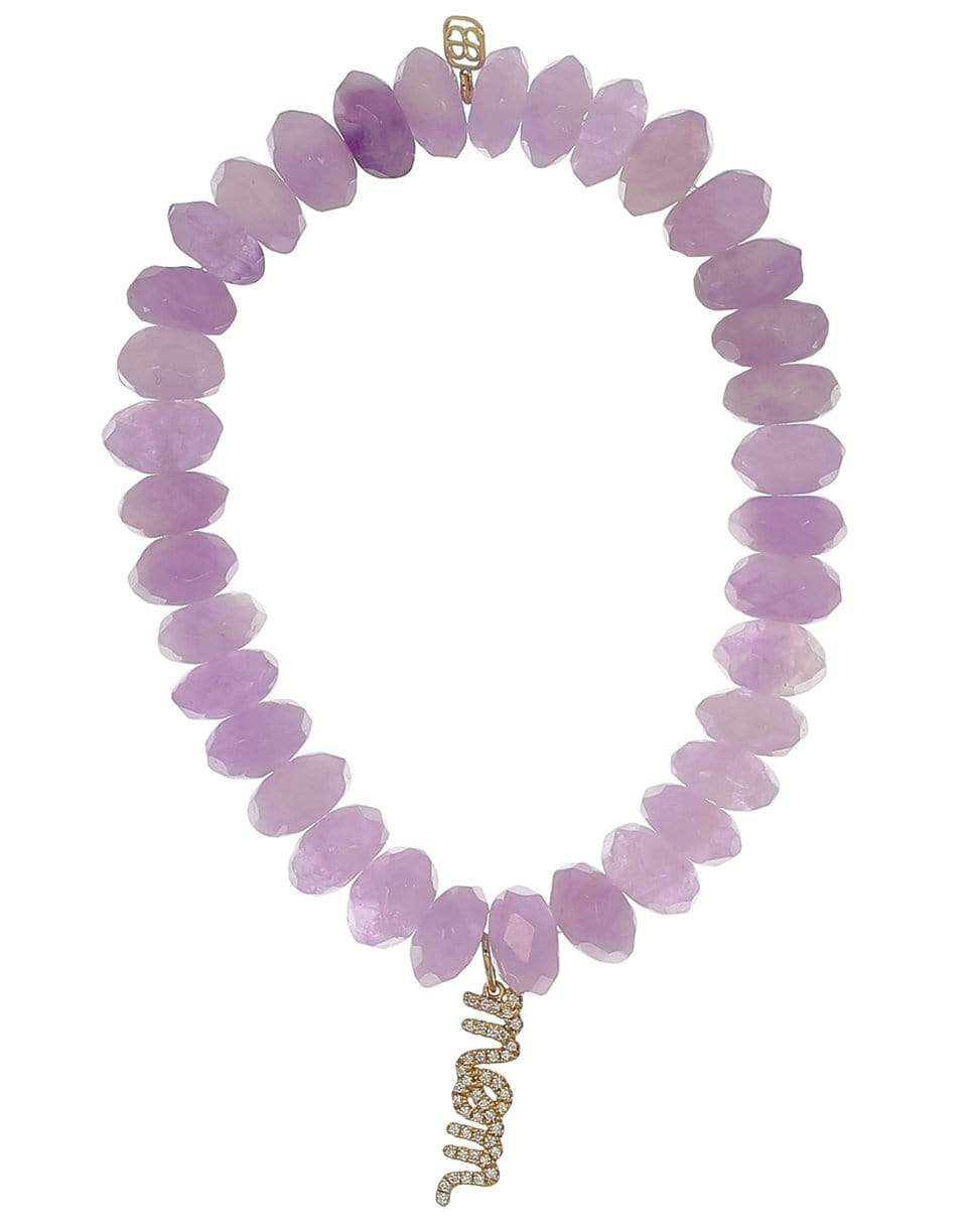 SYDNEY EVAN-Diamond Mom Script Amethyst Bead Bracelet-YELLOW GOLD