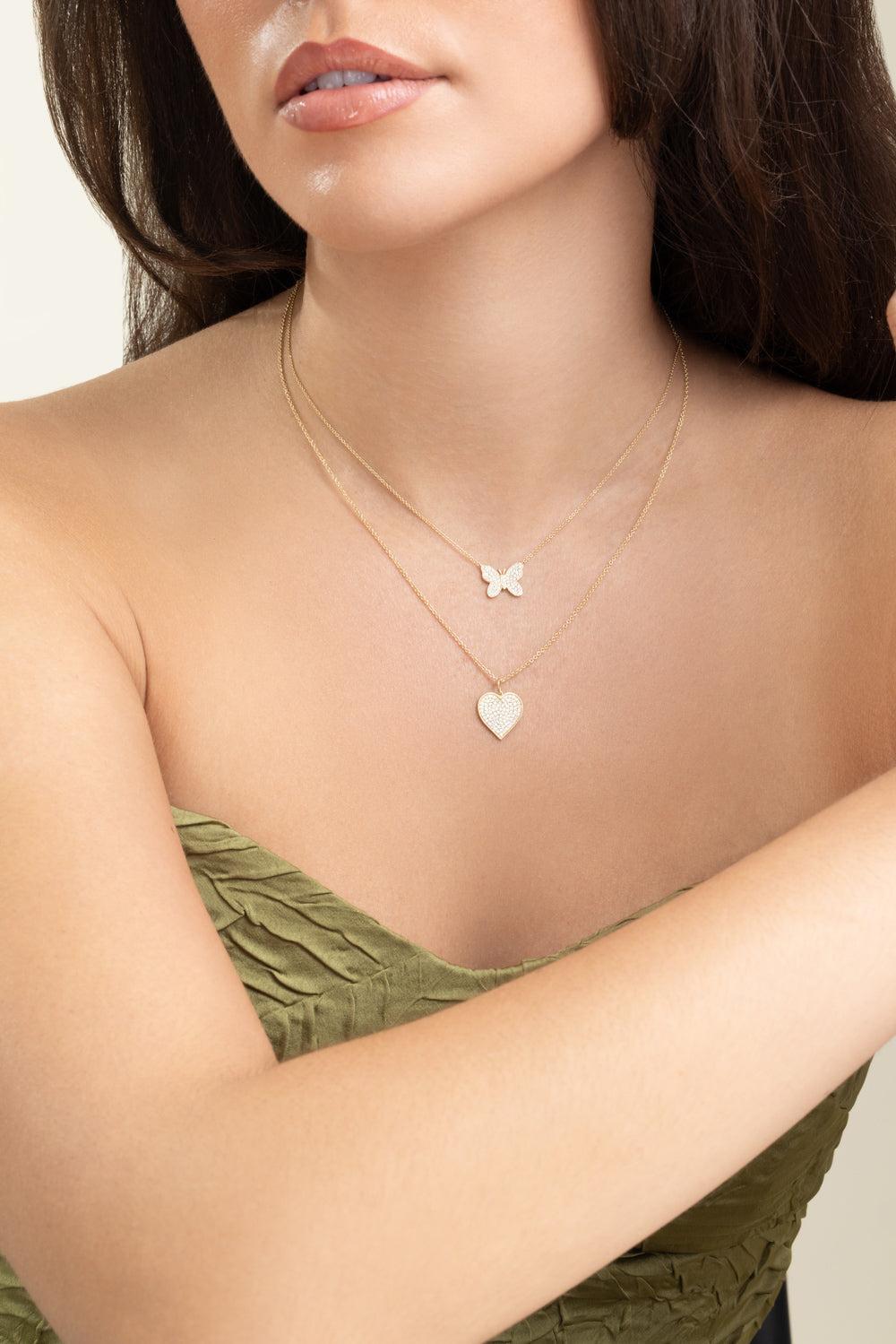 Diamond Pave Large Heart Necklace-YELLOW GOLD-JEWELRYFINE JEWELBRACELET O-SYDNEY EVAN