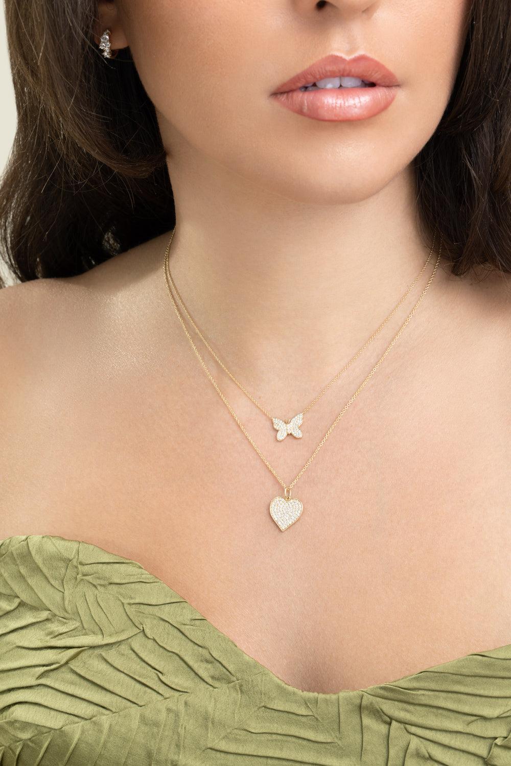 Diamond Pave Large Heart Necklace-YELLOW GOLD-JEWELRYFINE JEWELBRACELET O-SYDNEY EVAN