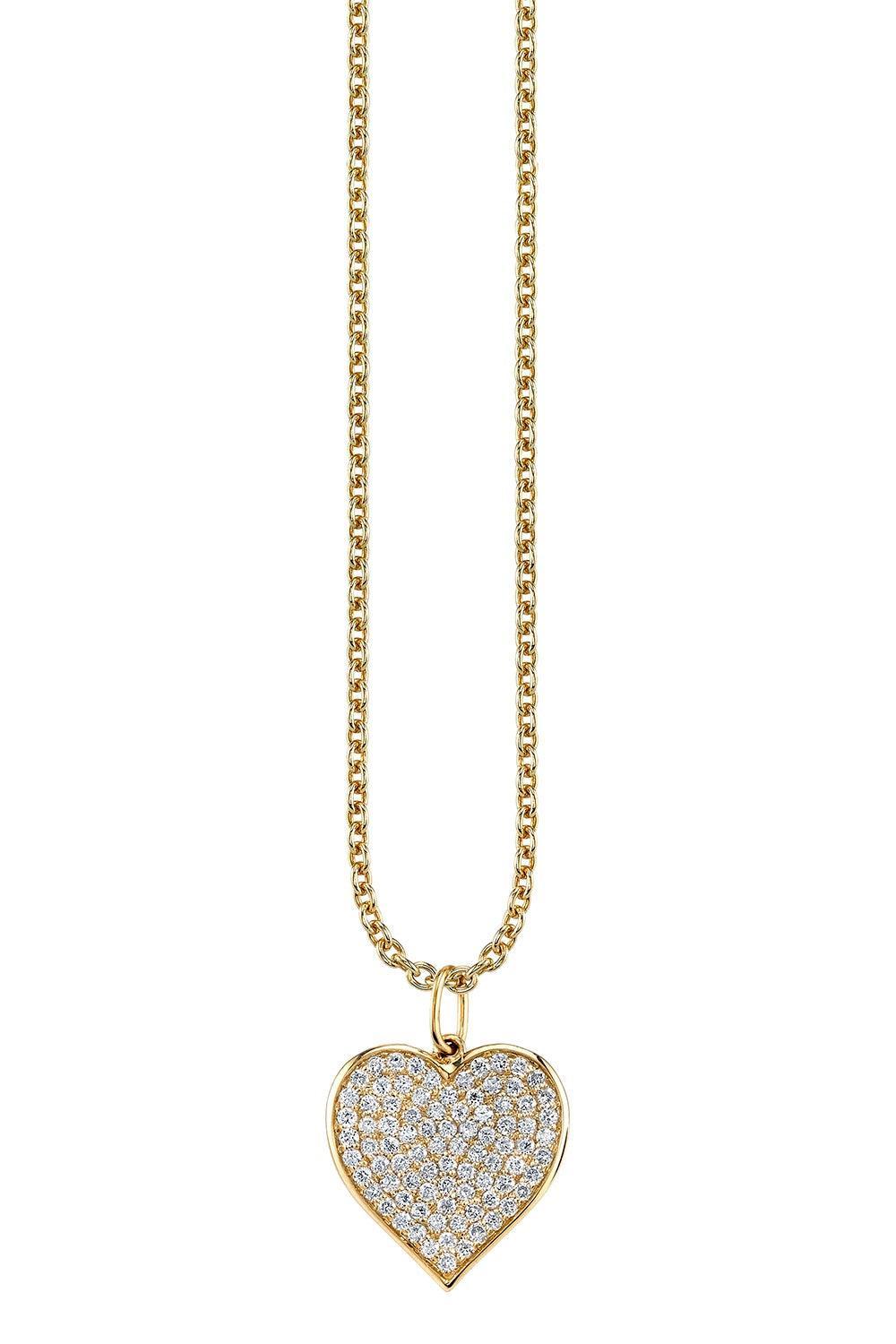 Diamond Pave Large Heart Necklace-YELLOW GOLD-JEWELRYFINE JEWELBRACELET O-SYDNEY EVAN