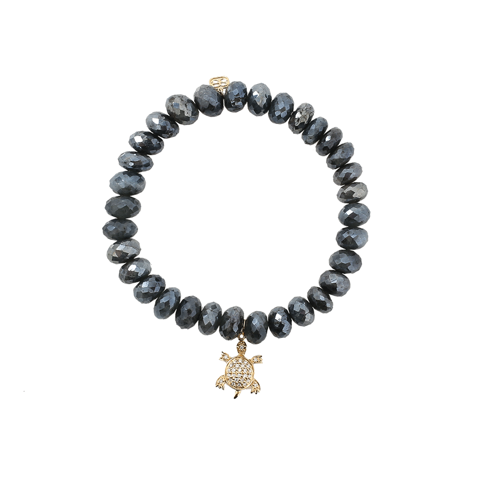 SYDNEY EVAN-Diamond Turtle Blue Silverite Beaded Bracelet-YELLOW GOLD