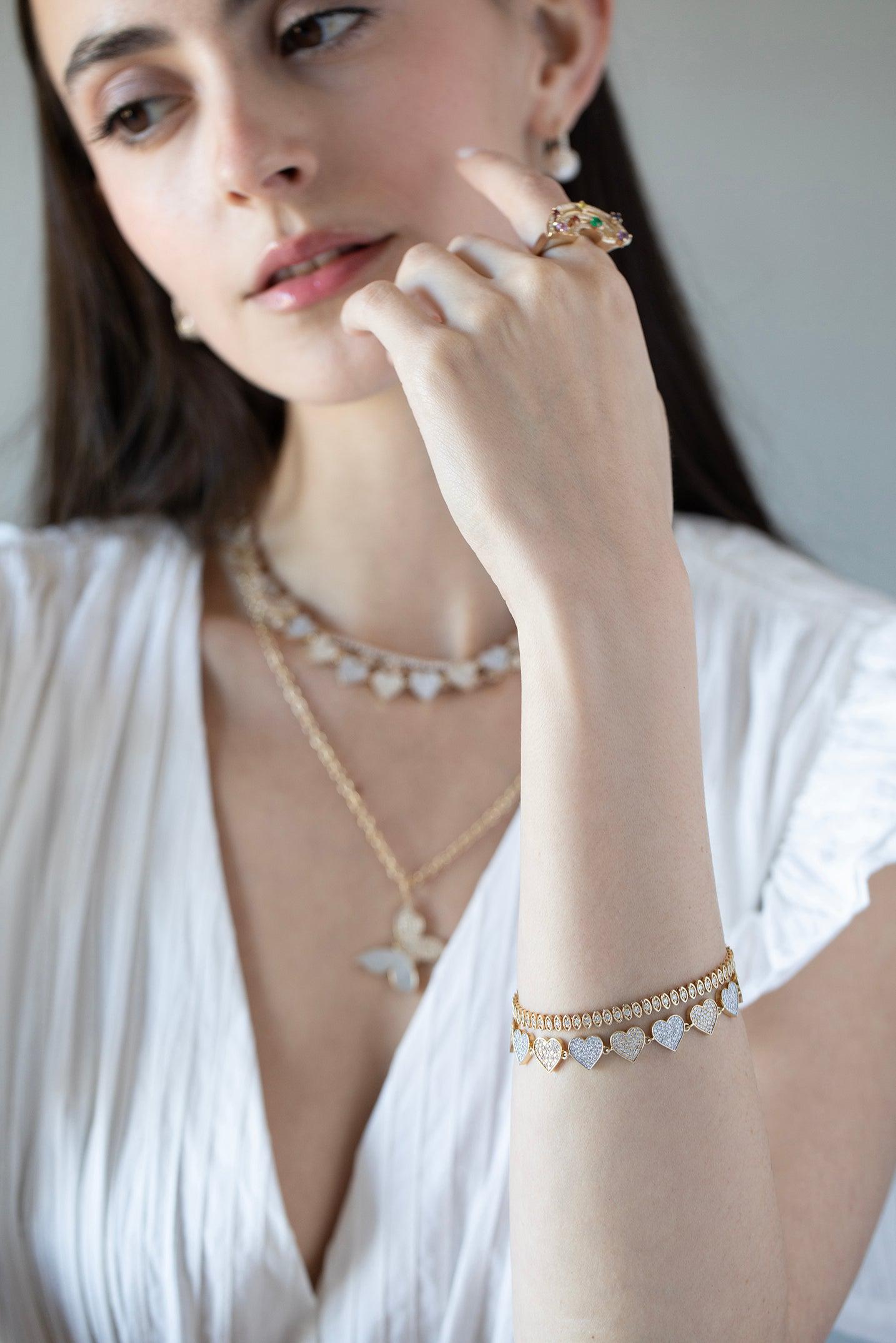 SYDNEY EVAN-Double Heart Eternity Bracelet-YELLOW GOLD