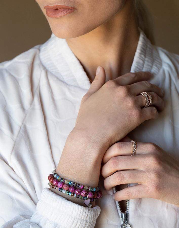 SYDNEY EVAN-Enamel Heart Pink Agate Bracelet-YELLOW GOLD