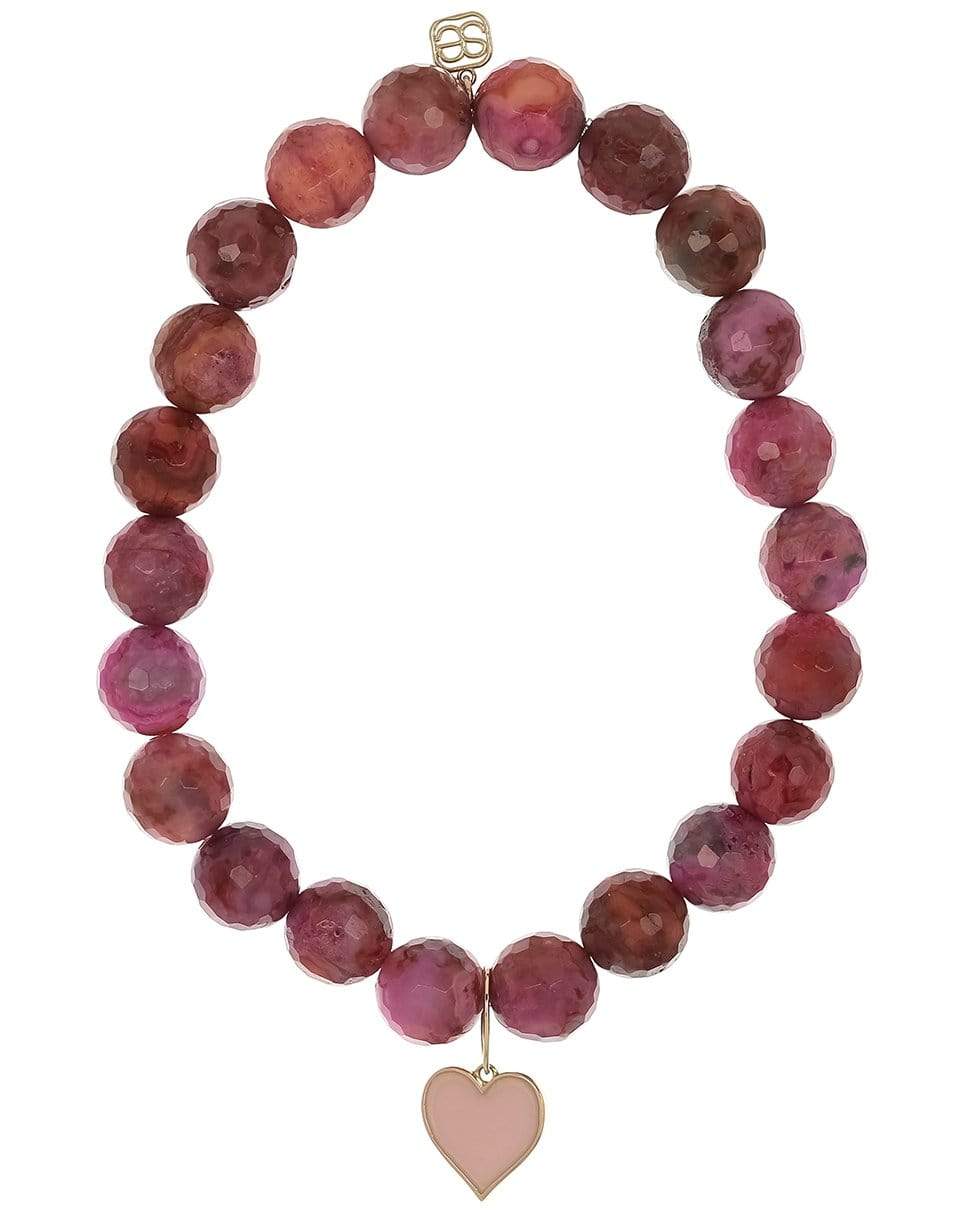 SYDNEY EVAN-Enamel Heart Pink Agate Bracelet-YELLOW GOLD