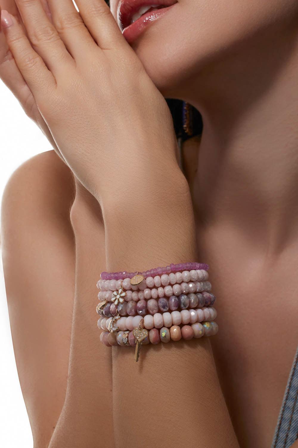 Eternity Heart Rondelle Pink Opal Bead Bracelet-YELLOW GOLD-JEWELRYFINE JEWELBRACELET O-SYDNEY EVAN