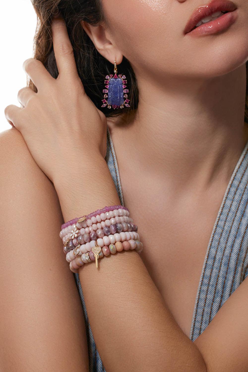 Eternity Heart Rondelle Pink Opal Bead Bracelet-YELLOW GOLD-JEWELRYFINE JEWELBRACELET O-SYDNEY EVAN