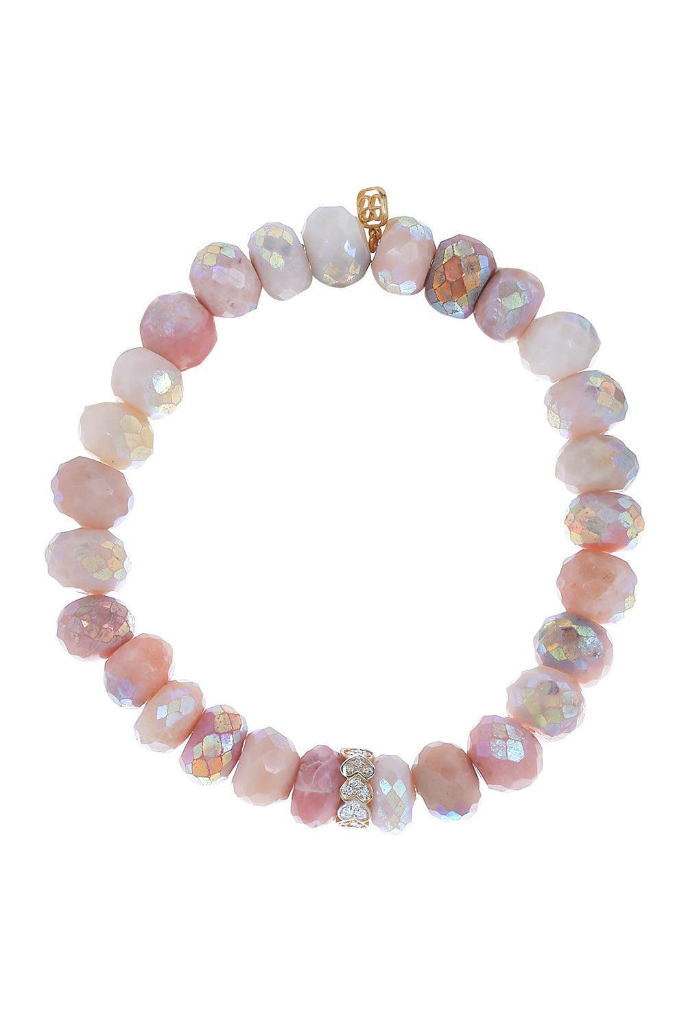 Eternity Heart Rondelle Pink Opal Bead Bracelet-YELLOW GOLD-JEWELRYFINE JEWELBRACELET O-SYDNEY EVAN