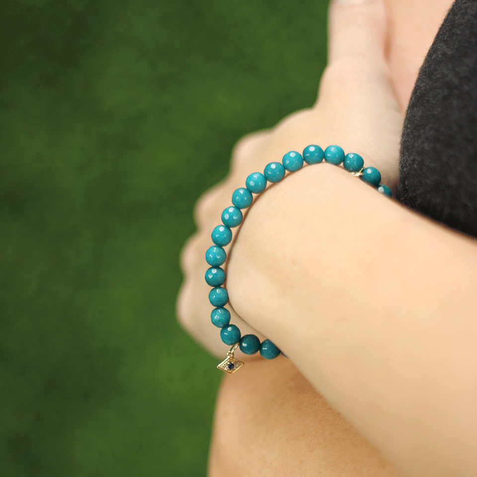 SYDNEY EVAN-Evil Eye Beaded Bracelet-YELLOW GOLD