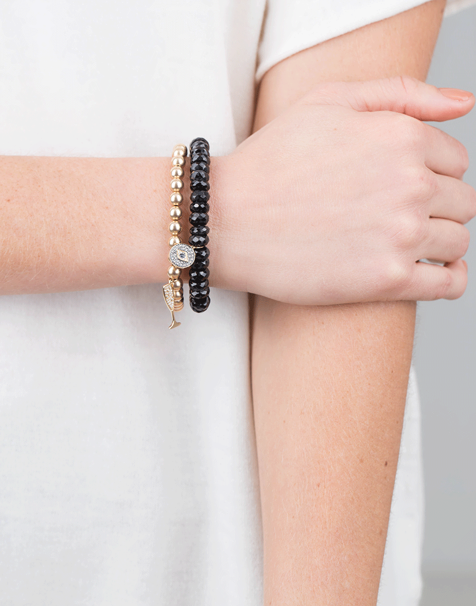 SYDNEY EVAN-Evil Eye Black Spinel Beaded Bracelet-YELLOW GOLD