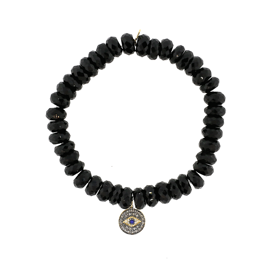 SYDNEY EVAN-Evil Eye Black Spinel Beaded Bracelet-YELLOW GOLD