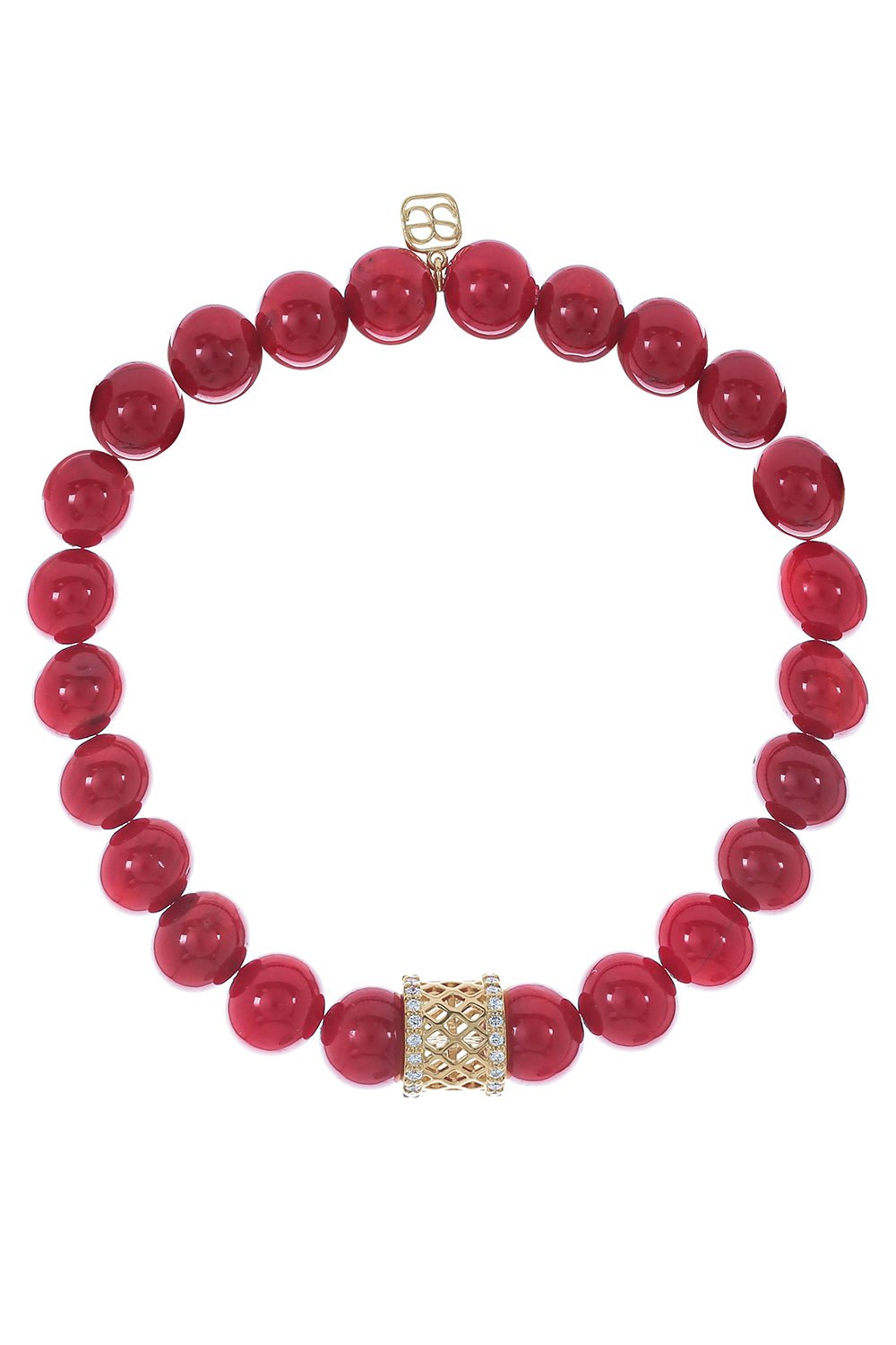 SYDNEY EVAN-Fishnet Rondelle Coral Charm Bracelet-YELLOW GOLD