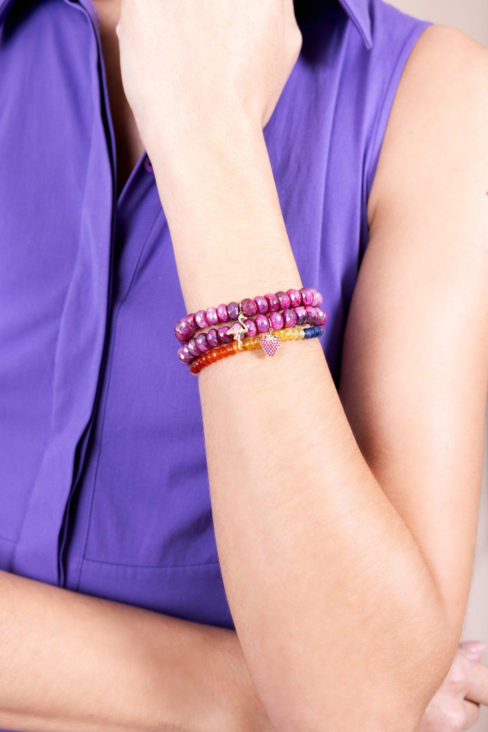 SYDNEY EVAN-Flamingo Red Moonstone Charm Bracelet-YELLOW GOLD
