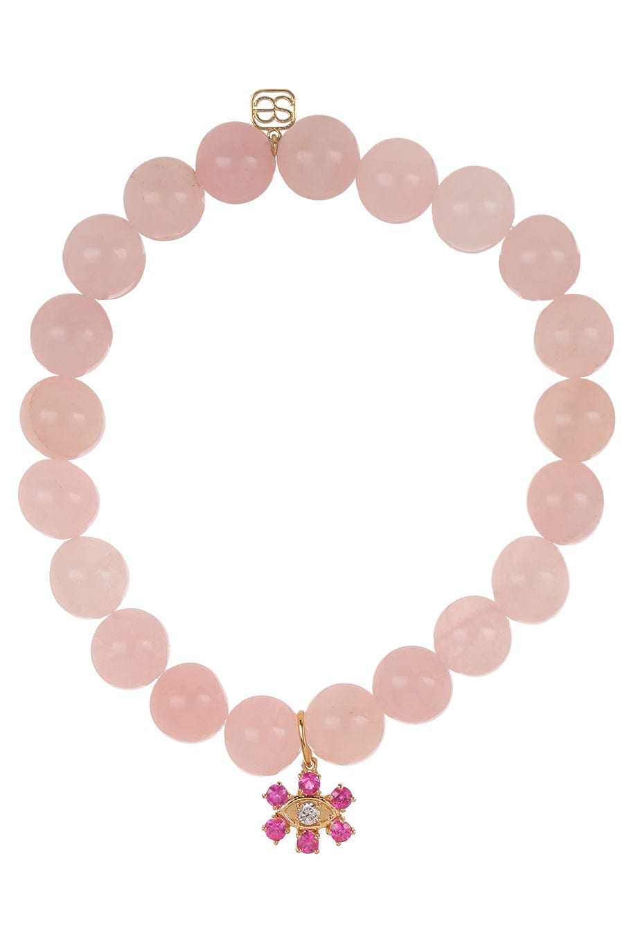 SYDNEY EVAN-Flower Charm Rose Quartz Bead Bracelet-YELLOW GOLD