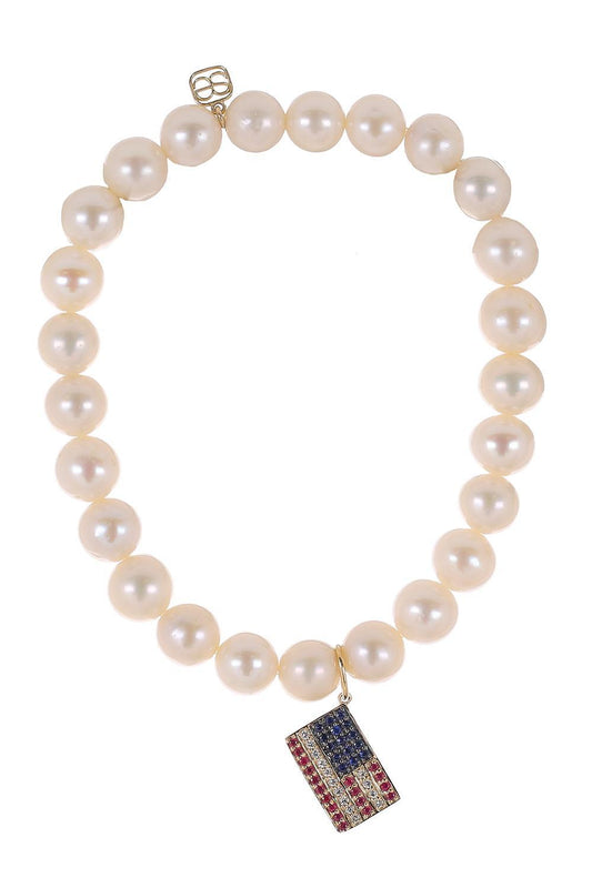 Freshwater Pearl American Flag Charm Bracelet-YELLOW GOLD-JEWELRYFINE JEWELBRACELET O-SYDNEY EVAN