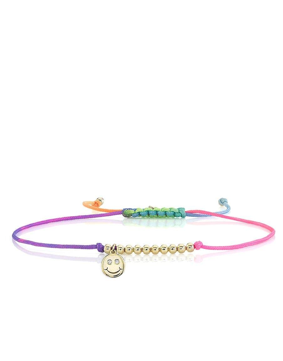 SYDNEY EVAN-Gold & Diamond Tiny Happy Face Cord Bracelet-YELLOW GOLD