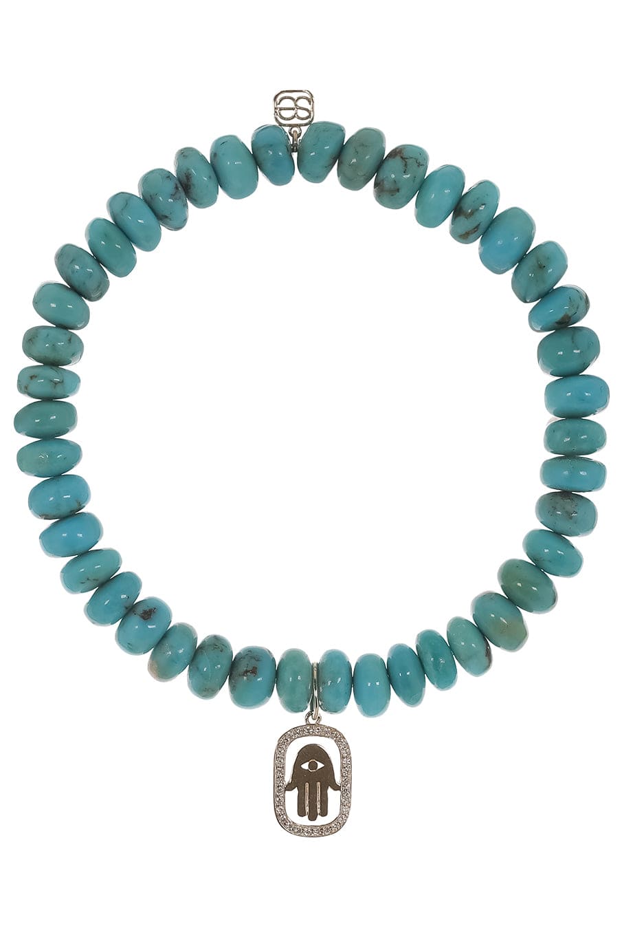 SYDNEY EVAN-Hamsa Open Icon Turquoise Bead Bracelet-YELLOW GOLD