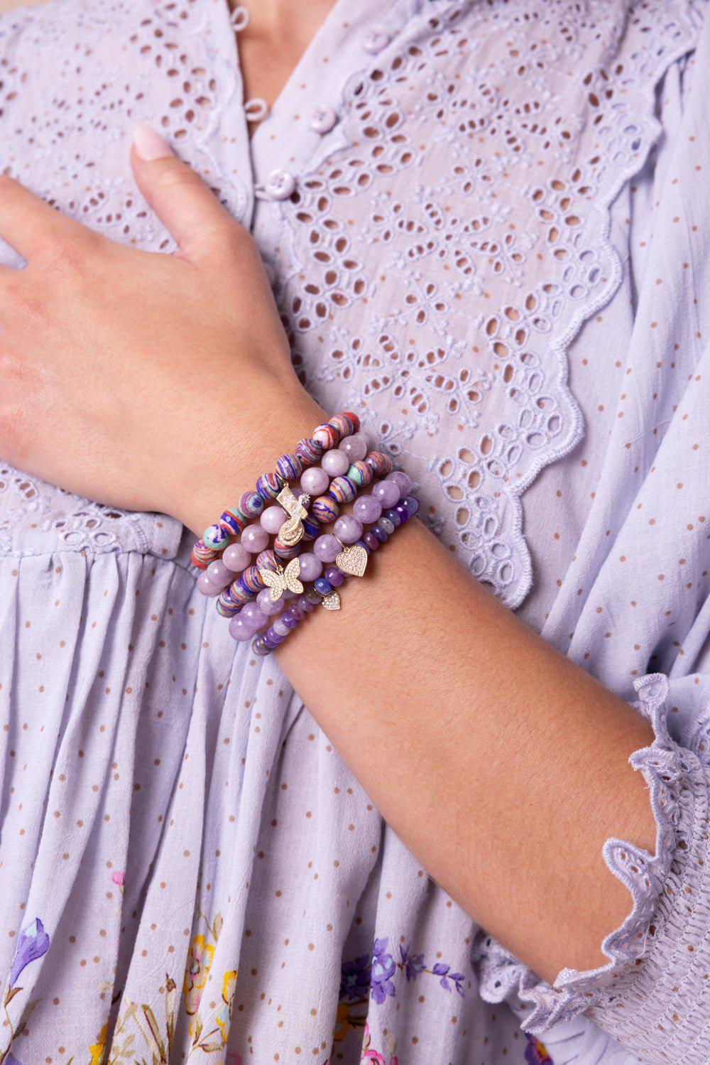 SYDNEY EVAN-Happy Face Kunzite Charm Bracelet-YELLOW GOLD