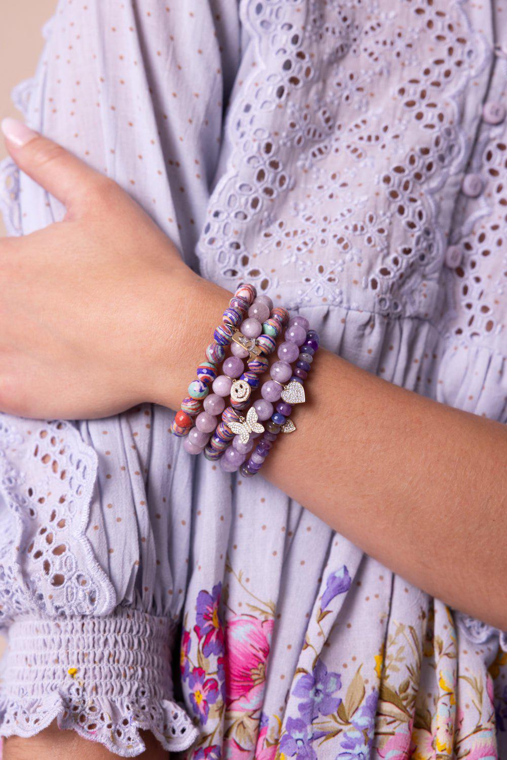 SYDNEY EVAN-Happy Face Kunzite Charm Bracelet-YELLOW GOLD