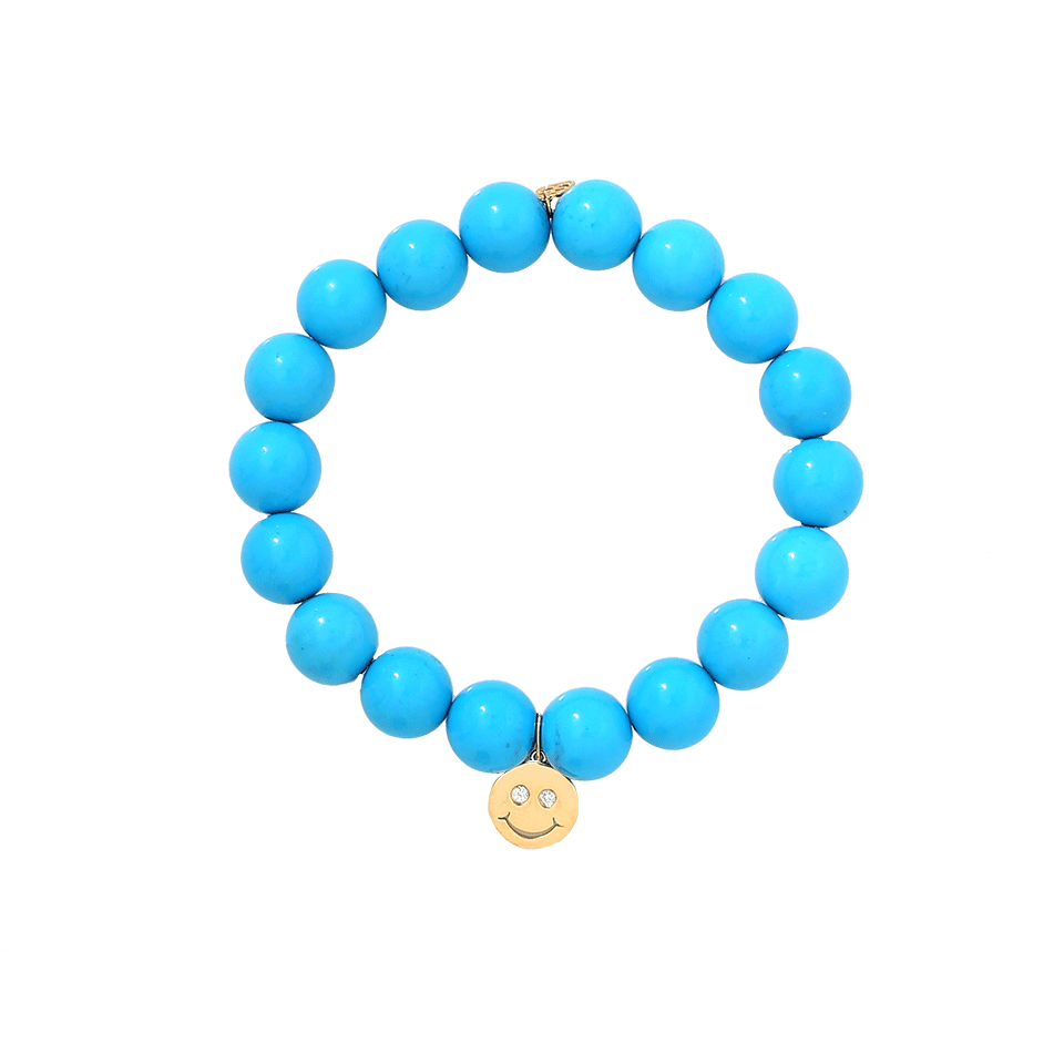 SYDNEY EVAN-Happy Face Turquoise Beaded Bracelet-YELLOW GOLD