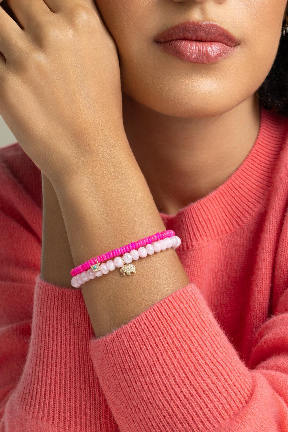 Hot Pink Opal Turquoise Evil Eye Charm Bracelet-YELLOW GOLD-JEWELRYFINE JEWELBRACELET O-SYDNEY EVAN