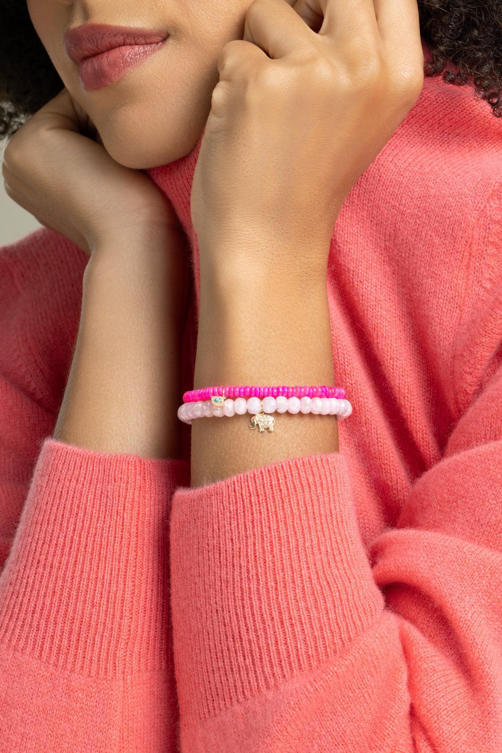 Hot Pink Opal Turquoise Evil Eye Charm Bracelet-YELLOW GOLD-JEWELRYFINE JEWELBRACELET O-SYDNEY EVAN