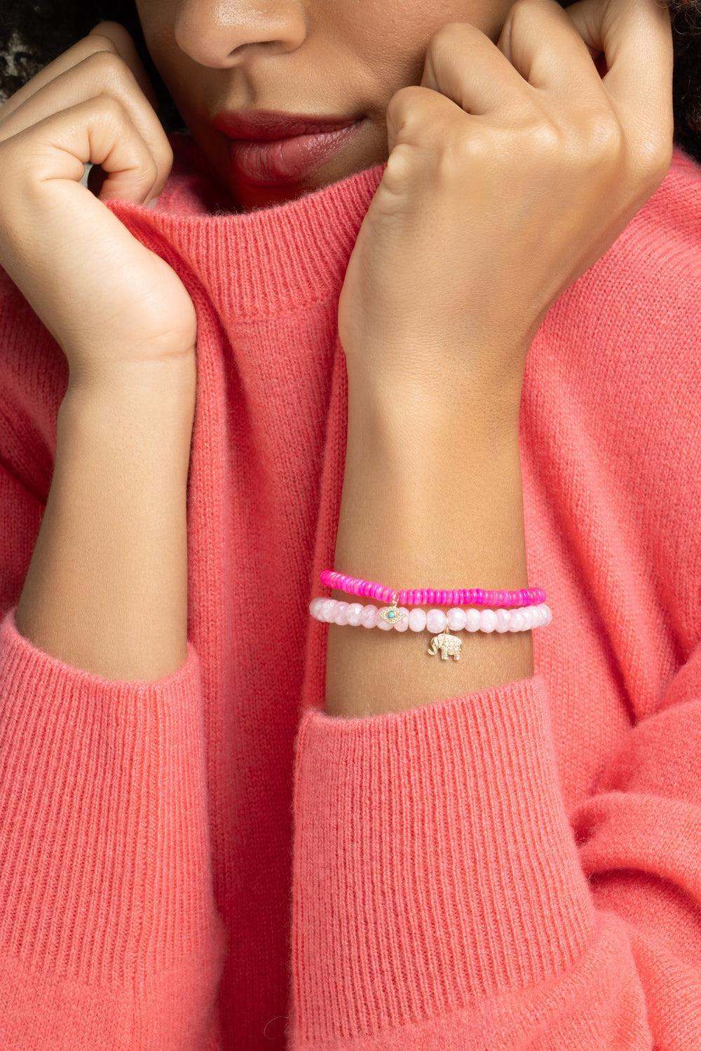 Hot Pink Opal Turquoise Evil Eye Charm Bracelet-YELLOW GOLD-JEWELRYFINE JEWELBRACELET O-SYDNEY EVAN