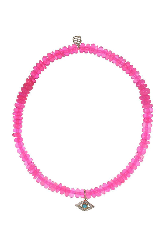 Hot Pink Opal Turquoise Evil Eye Charm Bracelet-YELLOW GOLD-JEWELRYFINE JEWELBRACELET O-SYDNEY EVAN