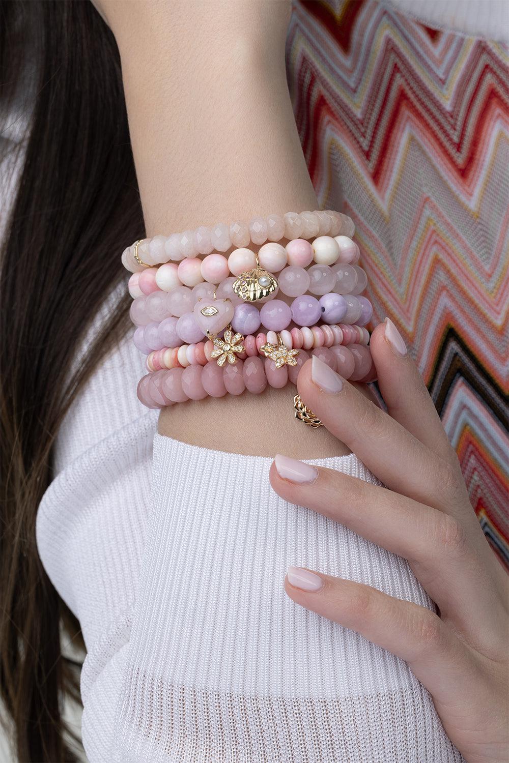 Large Flower Lavender Jade Charm Bracelet-YELLOW GOLD-JEWELRYFINE JEWELBRACELET O-SYDNEY EVAN