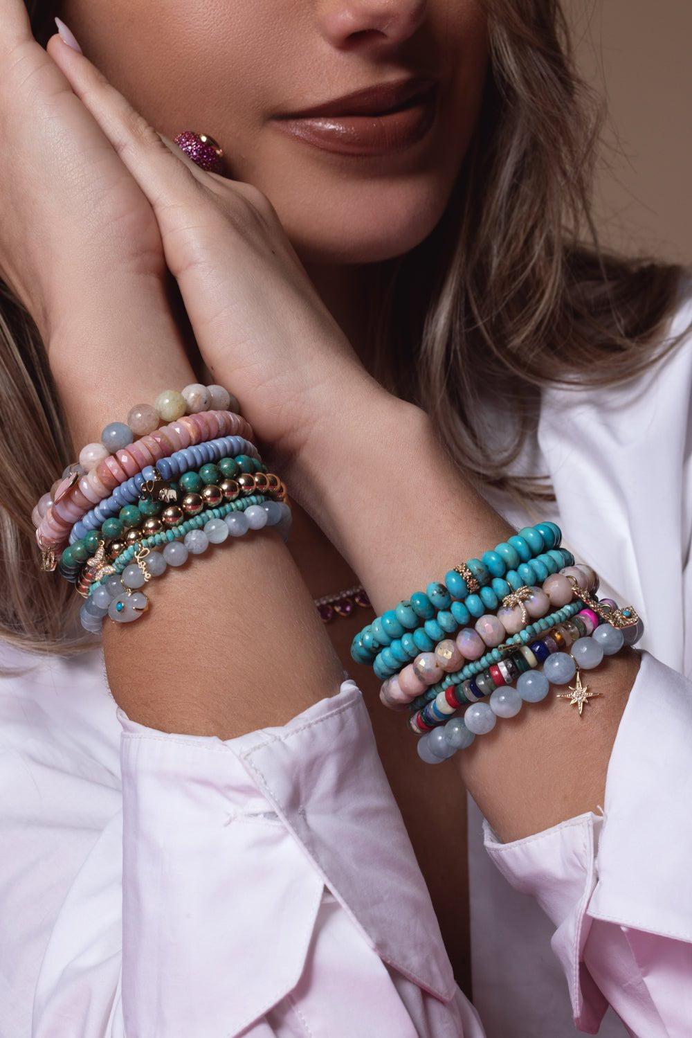 SYDNEY EVAN-Love Pink Opal Charm Bracelet-YELLOW GOLD