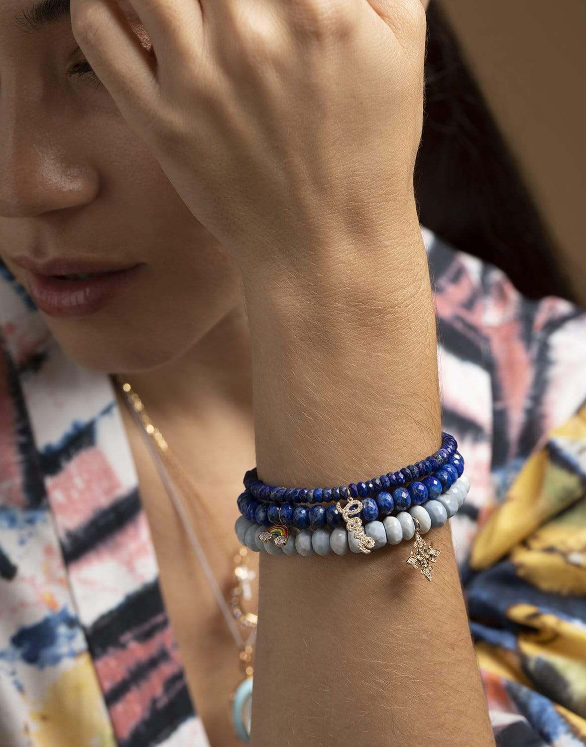 SYDNEY EVAN-Love Script Lapis Heishi Bead Bracelet-YELLOW GOLD