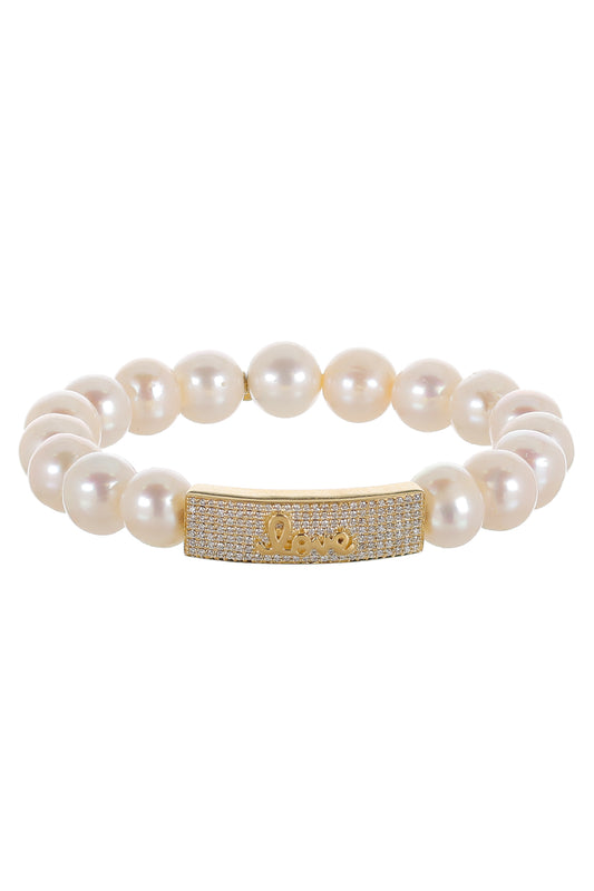Love Script Pearl Charm Bracelet