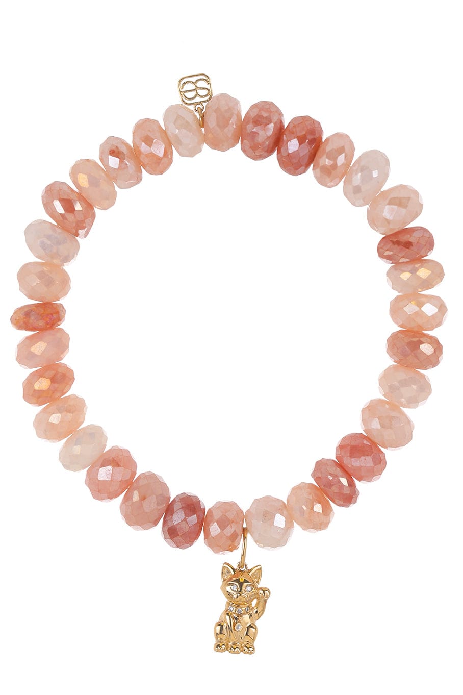 SYDNEY EVAN-Lucky Cat Peach Moonstone Bead Bracelet-YELLOW GOLD