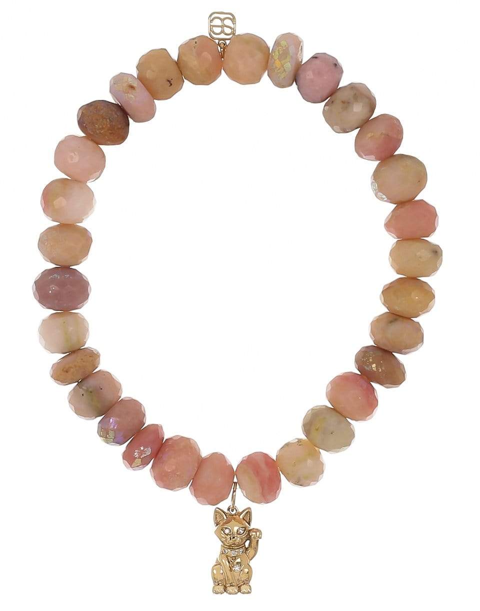 SYDNEY EVAN-Lucky Cat Pink Opal Bead Bracelet-YELLOW GOLD