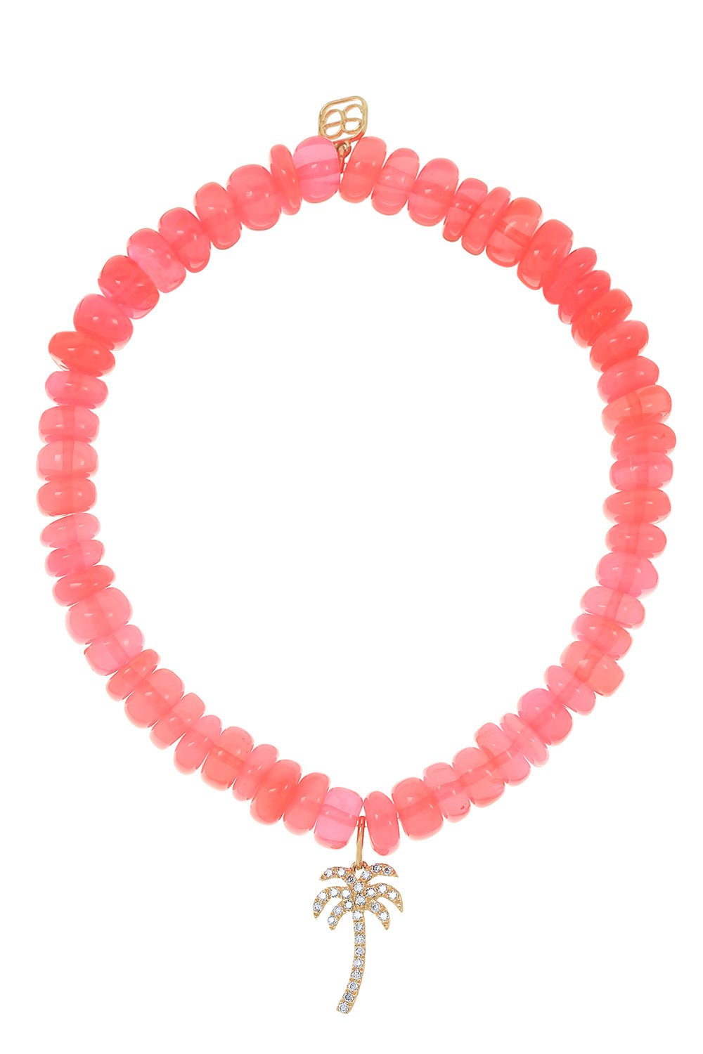 SYDNEY EVAN-Micro Palm Tree Pink Opal Charm Bracelet-YELLOW GOLD