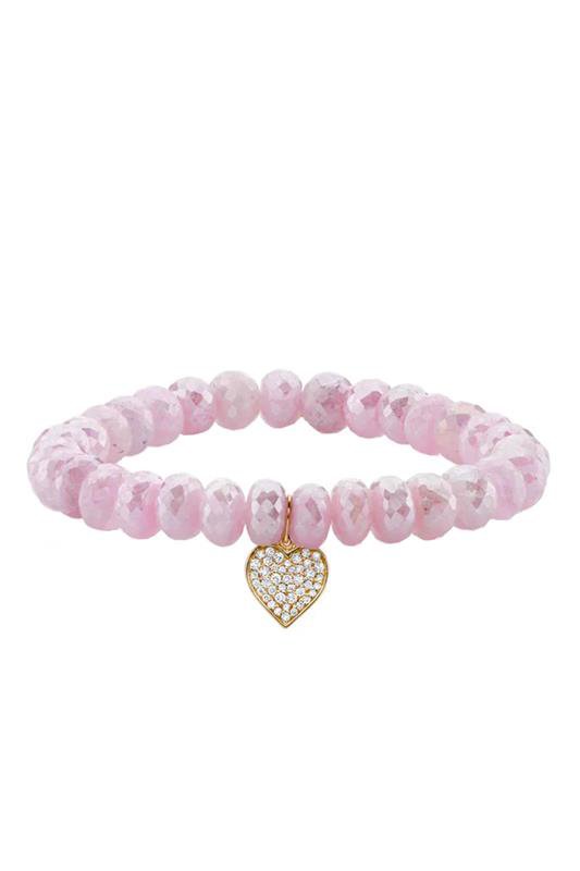 SYDNEY EVAN-Mini Pave Heart Bead Bracelet-YELLOW GOLD