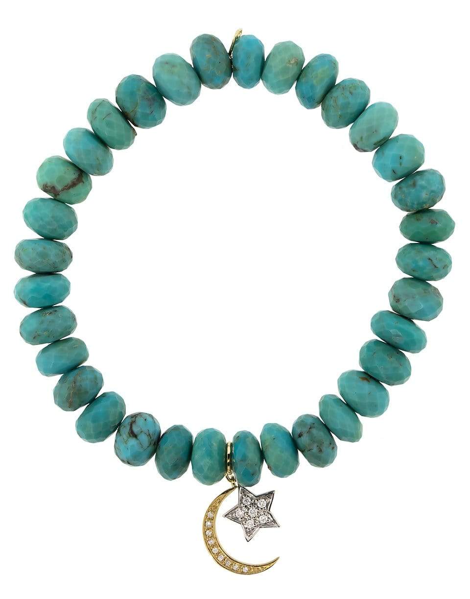 SYDNEY EVAN-Moon and Star Charm Turquoise Bead Bracelet-YELLOW GOLD