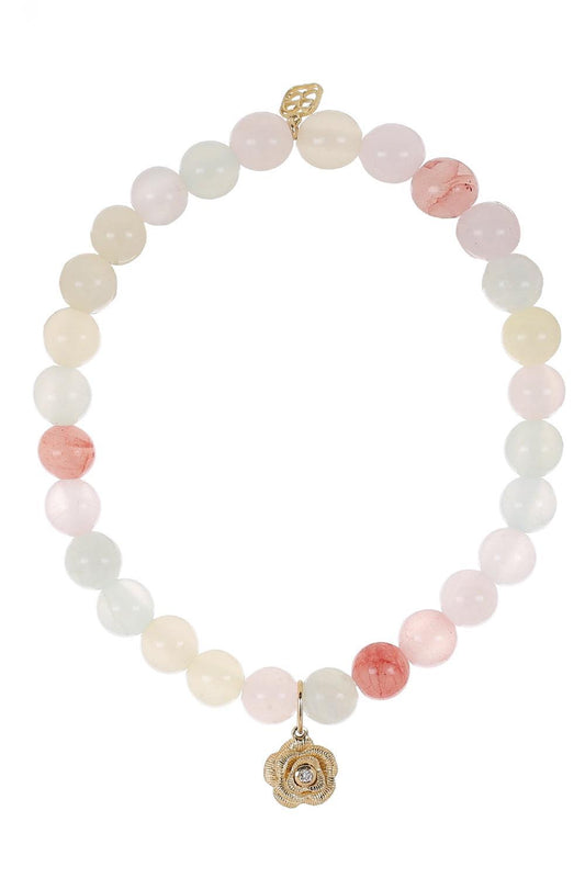 Pastel Jade Bezel Rose Charm Bracelet-YELLOW GOLD-JEWELRYFINE JEWELBRACELET O-SYDNEY EVAN