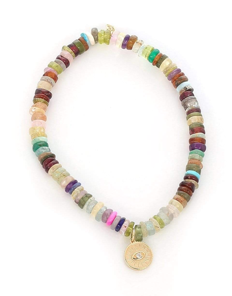 SYDNEY EVAN-Pave Diamond Eye Coin Charm on Multi Opal Bracelet-YELLOW GOLD