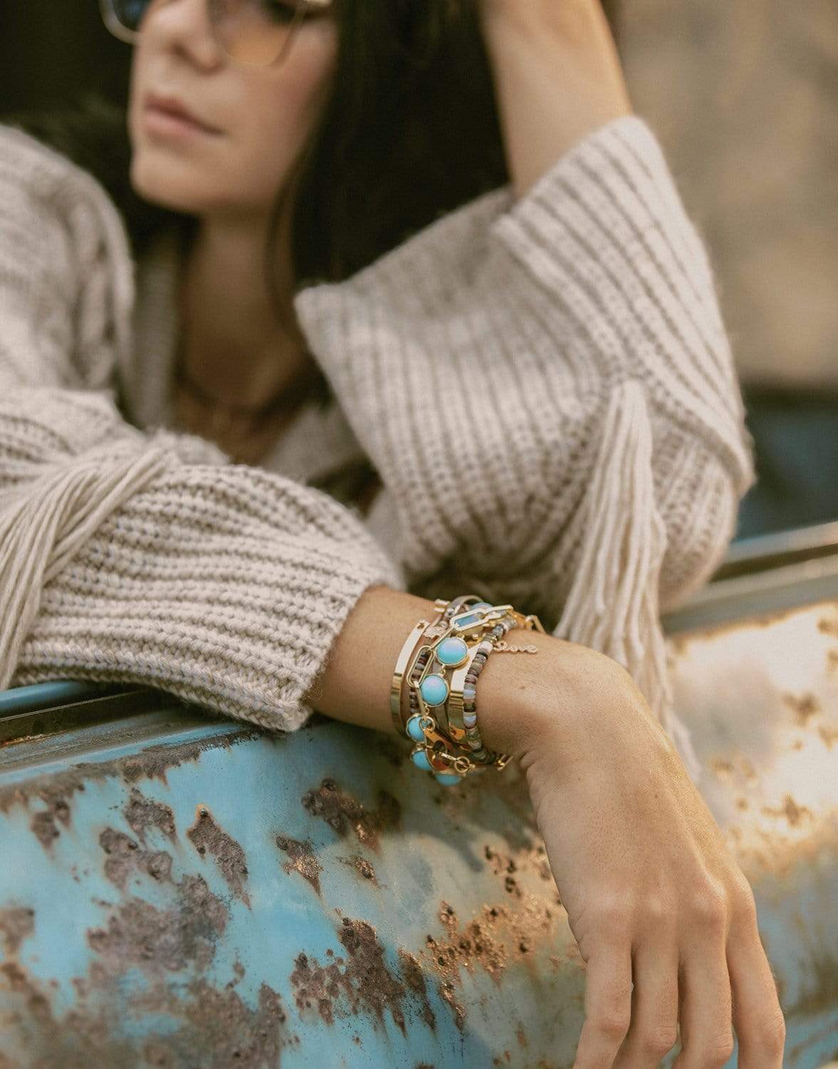 SYDNEY EVAN-Pave Diamond Love Script Charm on Multi Opal Bracelet-YELLOW GOLD