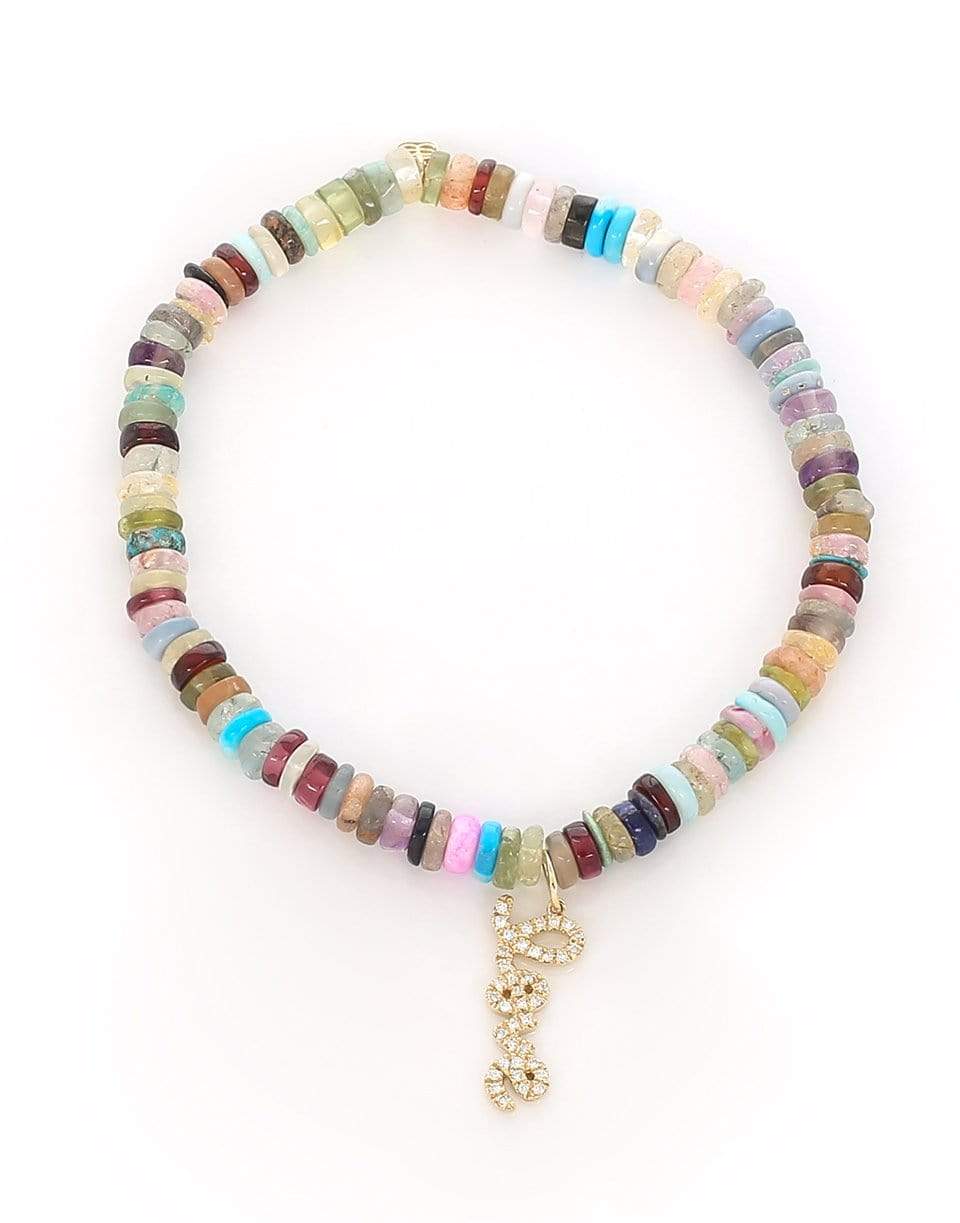 SYDNEY EVAN-Pave Diamond Love Script Charm on Multi Opal Bracelet-YELLOW GOLD