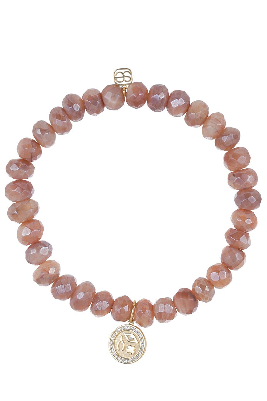 SYDNEY EVAN-Pave Luck and Protection Coin Mystic Moonstone Bead Bracelet-YELLOW GOLD