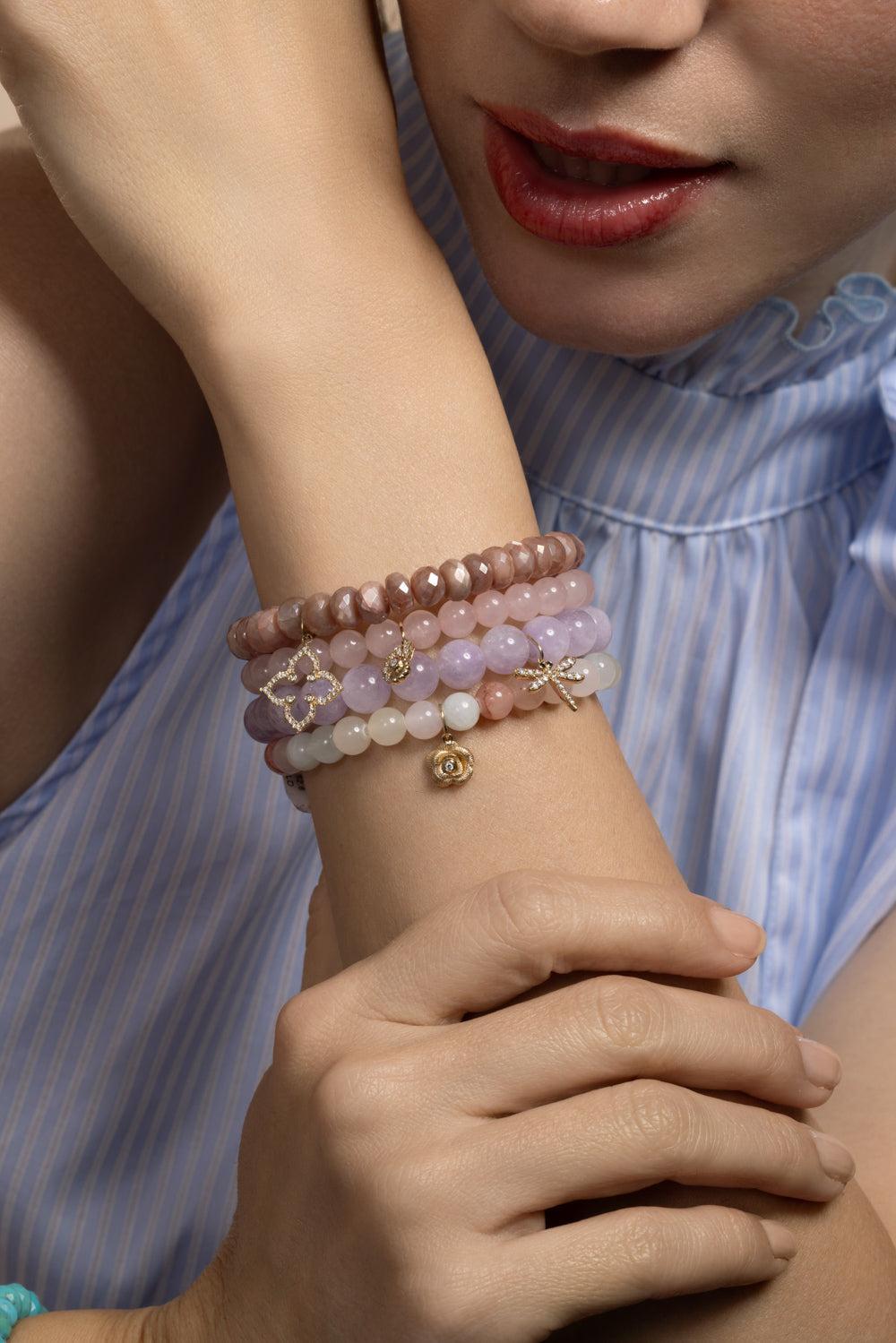 Pink Moonstone Moroccan Flower Charm Bracelet-YELLOW GOLD-JEWELRYFINE JEWELBRACELET O-SYDNEY EVAN