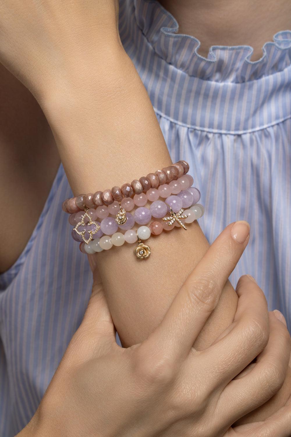 Pink Moonstone Moroccan Flower Charm Bracelet-YELLOW GOLD-JEWELRYFINE JEWELBRACELET O-SYDNEY EVAN