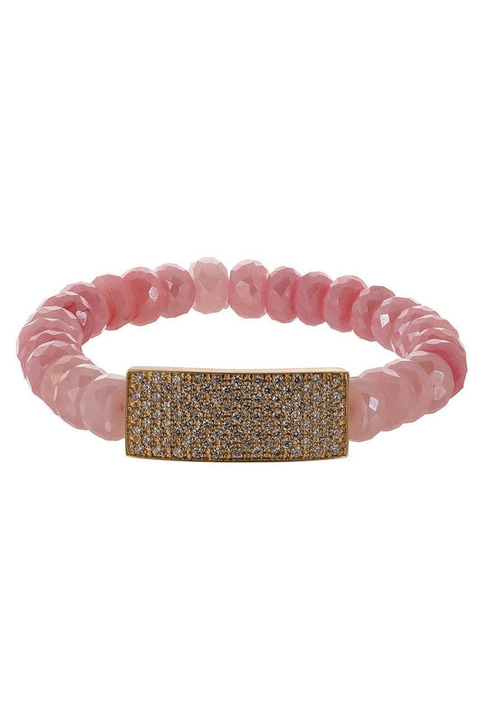 Pink Opal Diamond Pave ID Bar Bracelet