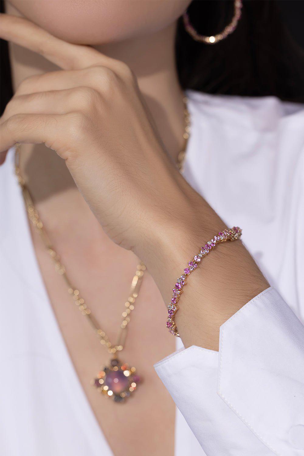 SYDNEY EVAN-Pink Sapphire Cocktail Tennis Bracelet-YELLOW GOLD
