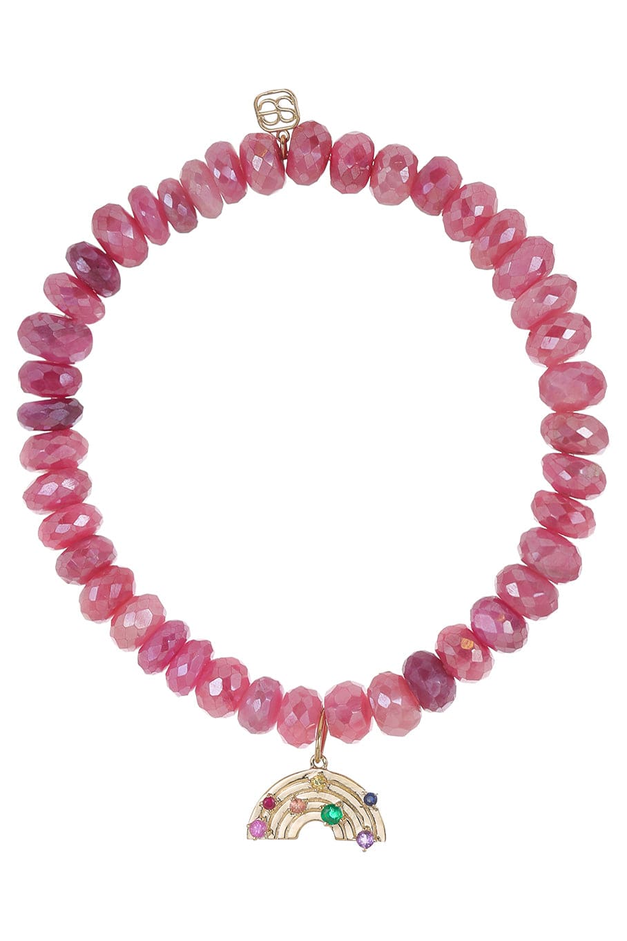 SYDNEY EVAN-Rainbow Charm Mystic Red Moonstone Bead Bracelet-YELLOW GOLD