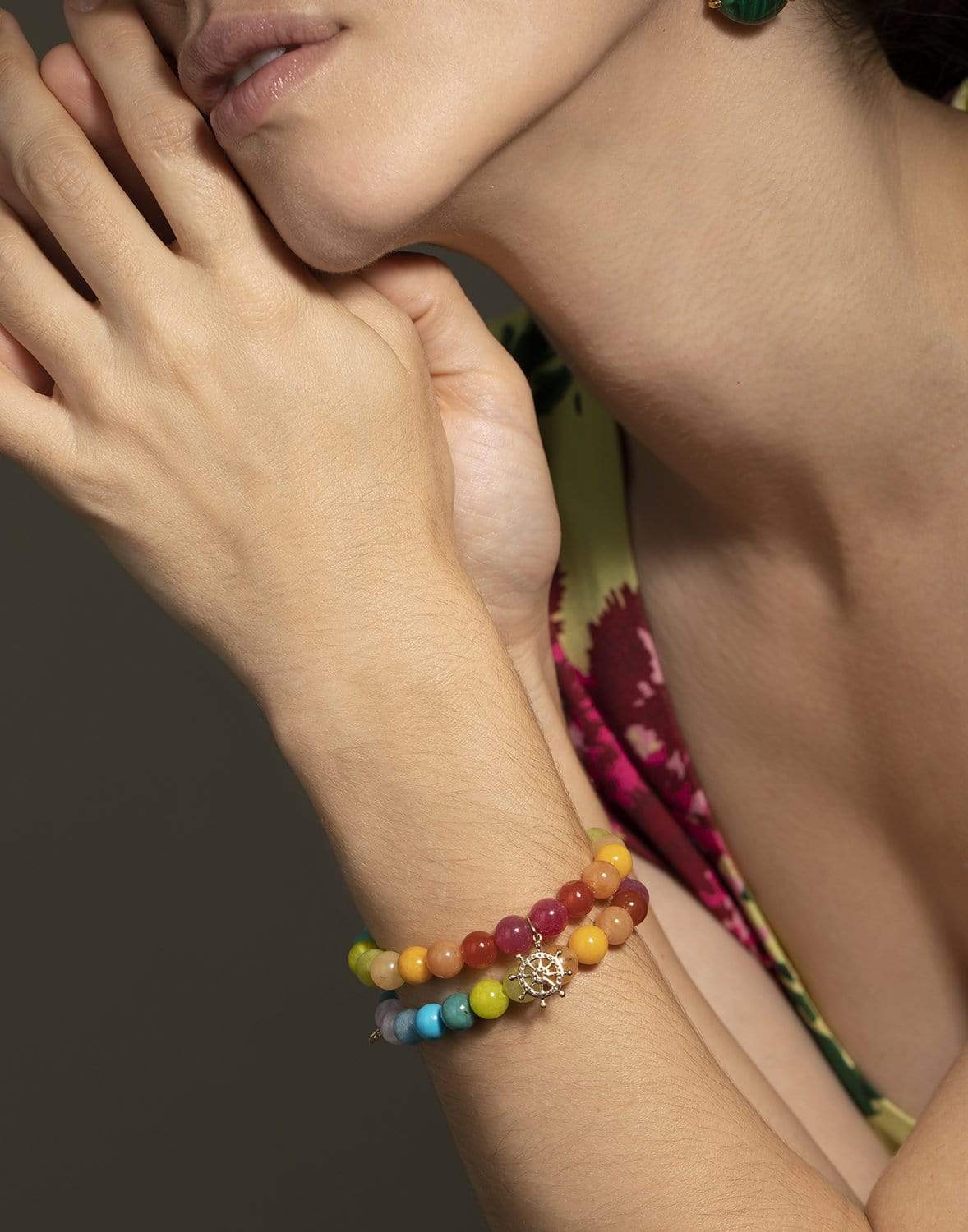 SYDNEY EVAN-Rainbow Jade Ship Wheel Bead Bracelet-YELLOW GOLD