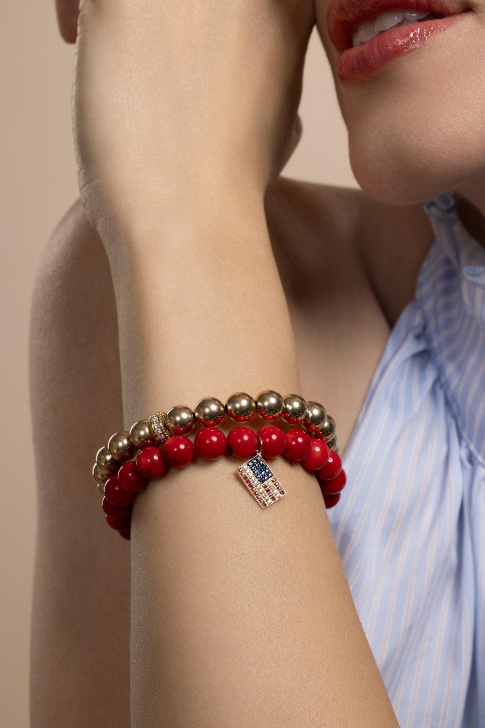 Red Bamboo American Flag Charm Bracelet-YELLOW GOLD-JEWELRYFINE JEWELBRACELET O-SYDNEY EVAN