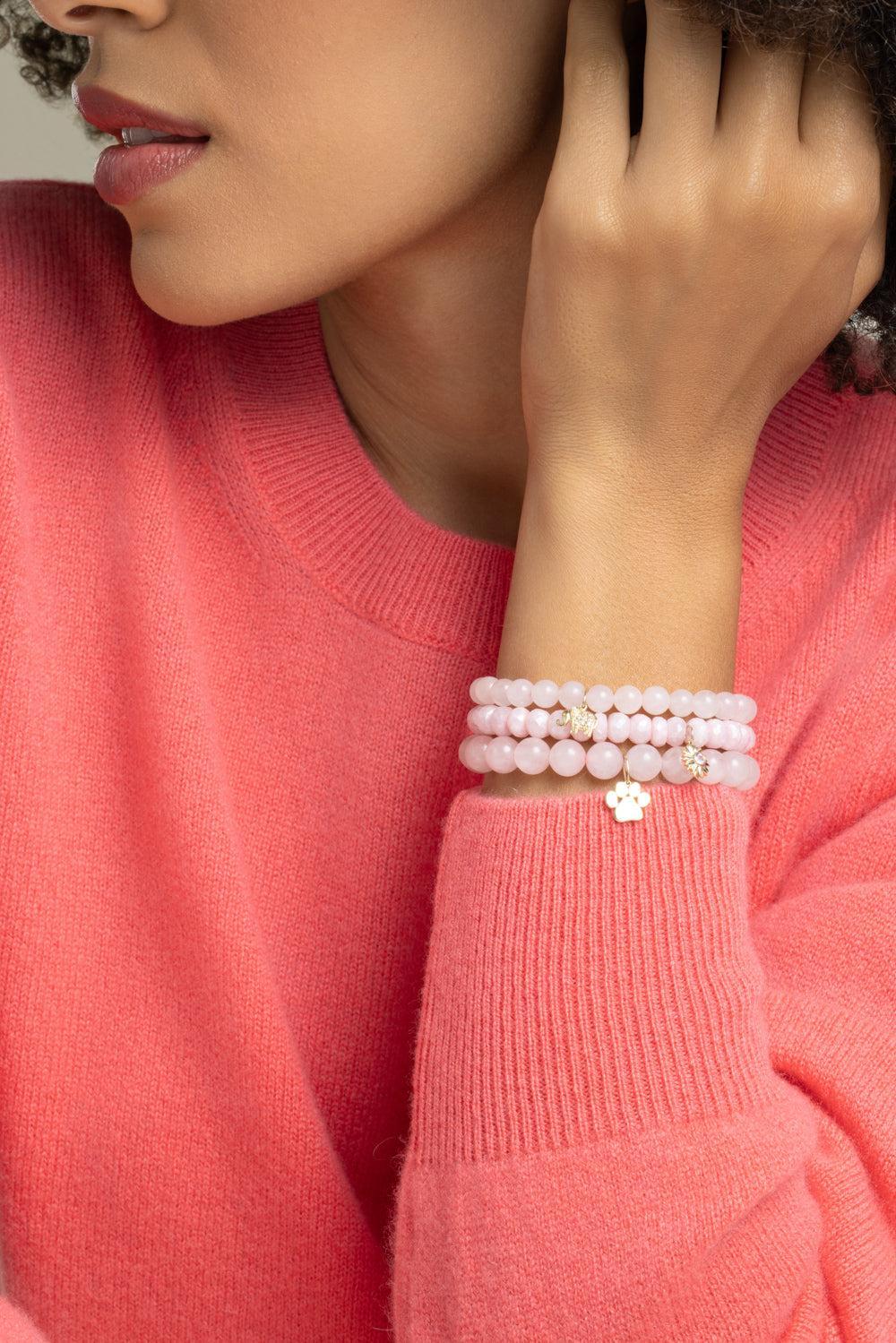Rose Quartz Elephant Charm Bracelet-YELLOW GOLD-JEWELRYFINE JEWELBRACELET O-SYDNEY EVAN
